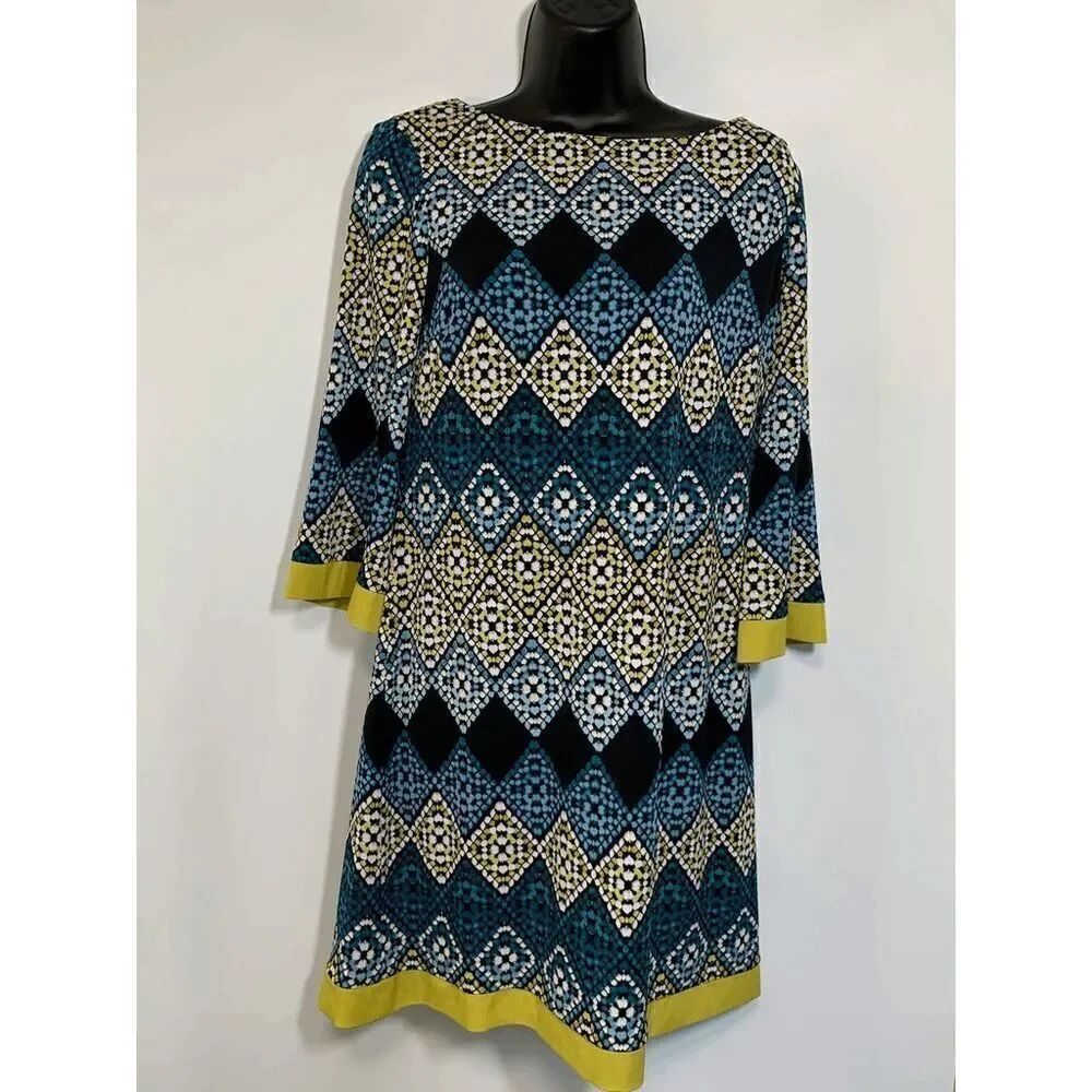 Eliza J Womens Midi Dress Geometric Pattern Quarter Sleeve Multicolor Size 8